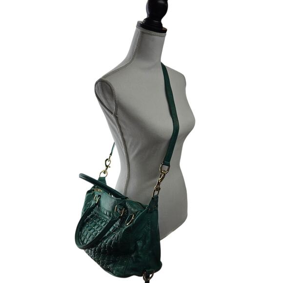 Rebecca Minkoff Crossbody Satchel Jade Green Leather Gold Tone Studs Hardware - Picture 1 of 12